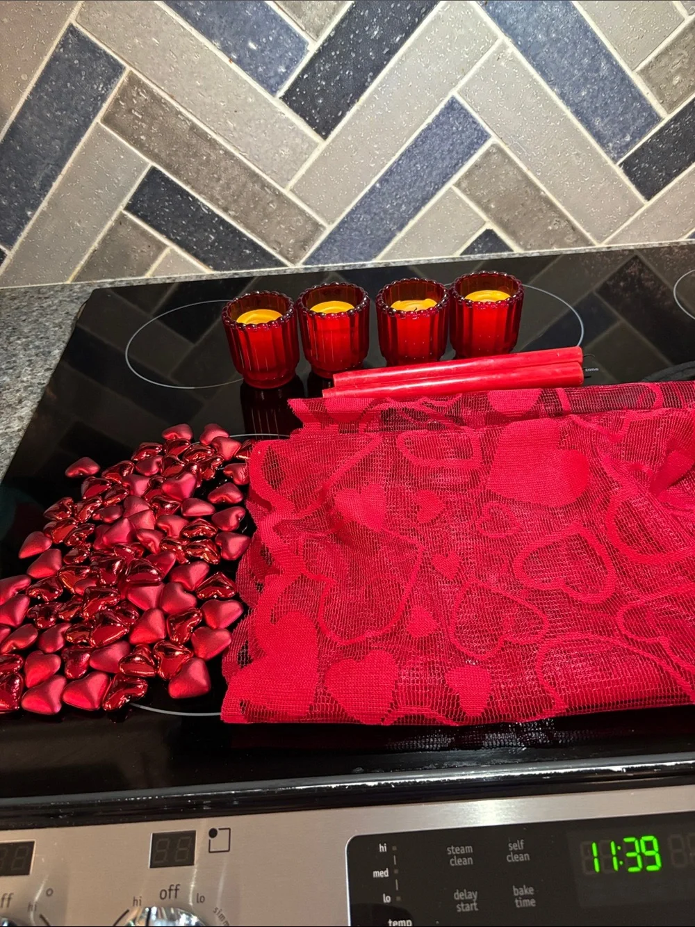 Red Valentines 6 ft table runner & decor